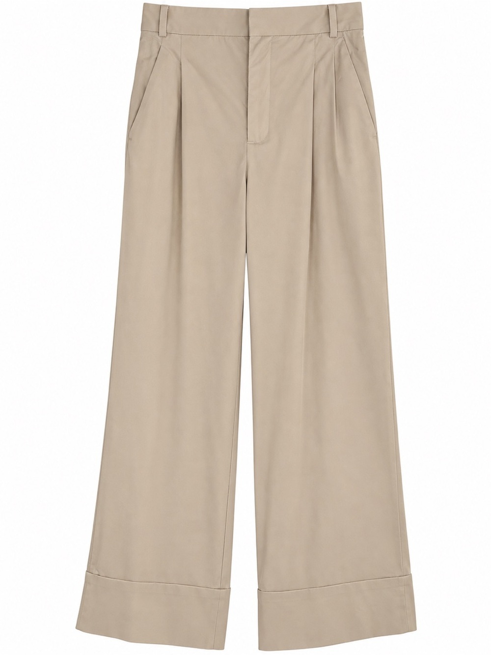 Zara Beige Pleated Wide Leg Cuffed Trousers Pants XS